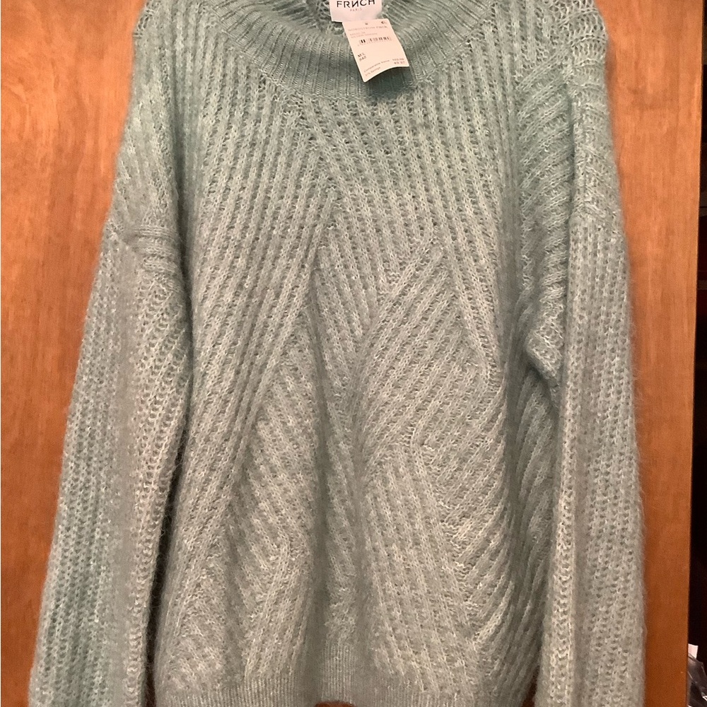 FRNCH Silver Green Crew Neck Sweater with Ribbed Texture